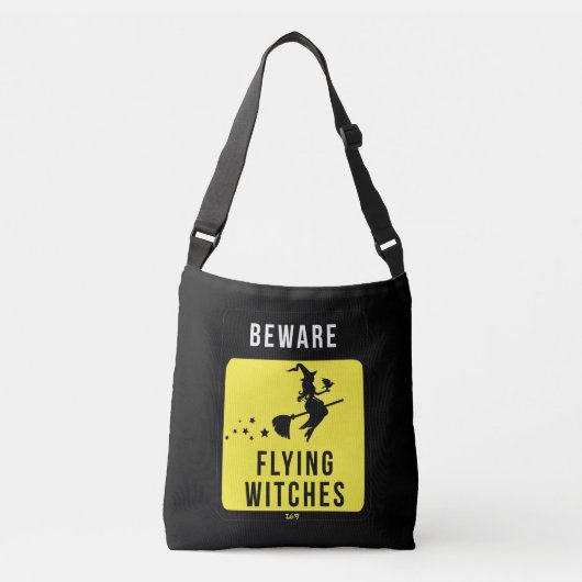 PAS OP VLIEGENDE HEKSEN grappig halloween Crossbody Tas (Voorkant)