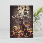 Pas op voor Black Cats Halloween Party Uitnodiging (Staand voorkant)