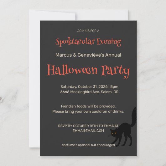 Pas op voor Black Cats Halloween Party Uitnodiging (Achterkant)