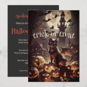 Pas op voor Black Cats Halloween Party Uitnodiging (Voorkant / Achterkant)