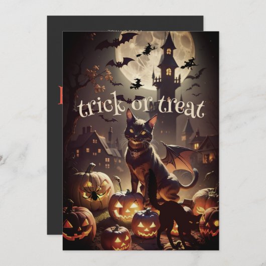 Pas op voor Black Cats Halloween Party Uitnodiging (Voorkant / Achterkant)