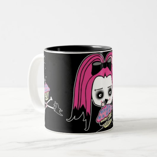 Pas op voor cupcakes! tweekleurige koffiemok (Voorkant links)