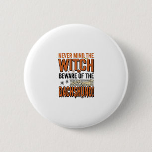 Pas Op Voor De Dachshund Halloween Heks Shirt_1 Ronde Button 5,7 Cm