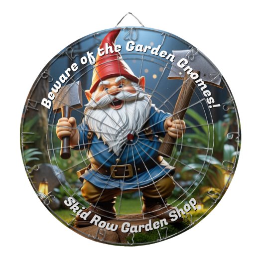 Pas op voor de Garden Gnomes Funny Dartbord (Voorkant)