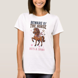 Pas op voor de grappige paardrijder schuurleven hu t-shirt