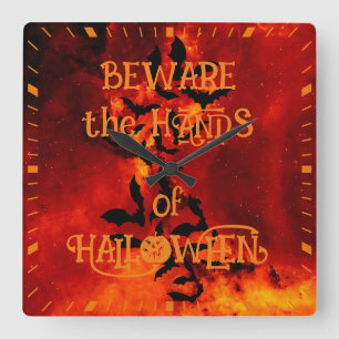 Pas op voor de handen van Halloween Vleermuis Silh Vierkante Klok