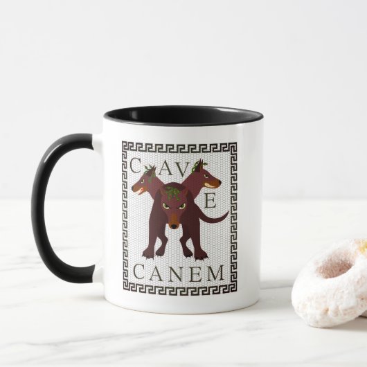 Pas op voor de hond "Cave Canem" Grieks-Romeins be Mok (Met donut)