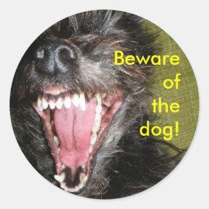 Pas op voor de hond ronde sticker