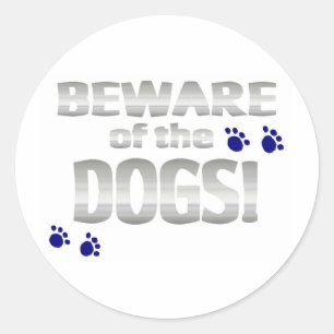 Pas op voor de honden! met blauwe pootafdrukken ronde sticker