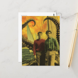 Pas op voor de Kracken Vintage Mannen en Octopus Briefkaart