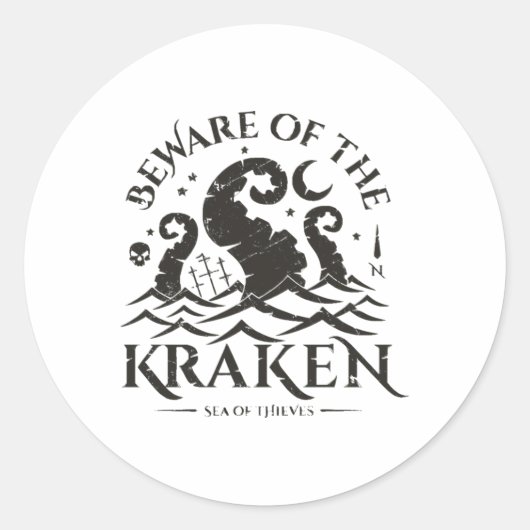Pas op voor de Kraken Ronde Sticker (Voorkant)