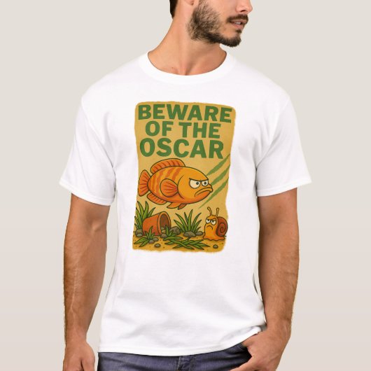 Pas op voor de Oscar | Grappige Angry Fish-Cartoon T-shirt (Voorkant)