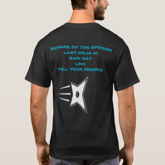 Pas op voor de spinnen lichtblauw t-shirt (Achterkant)