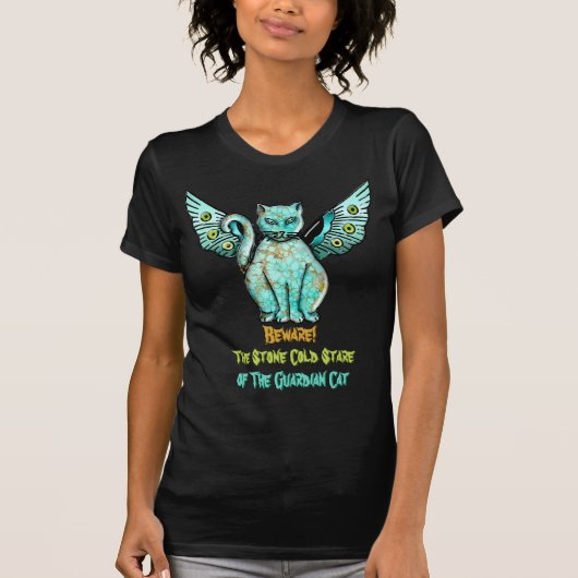 Pas op voor de turquoise stenen kat gepersonalisee t-shirt (Voorkant)