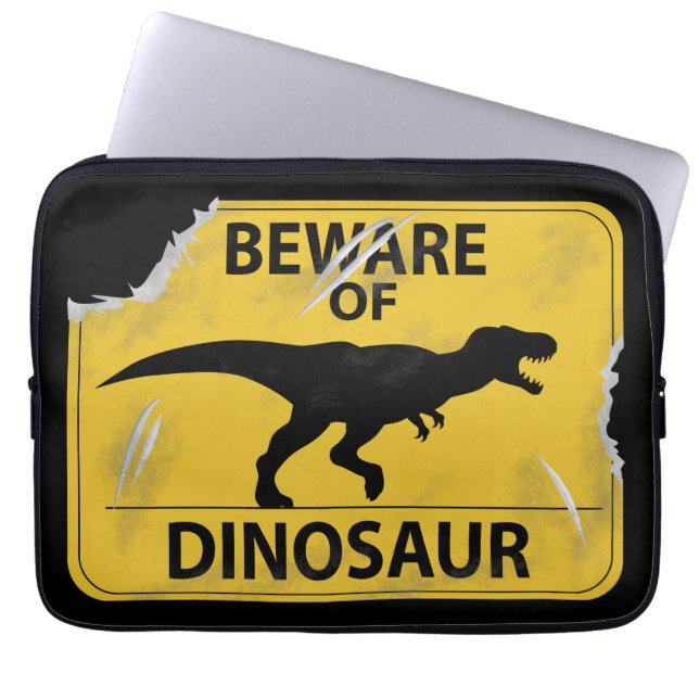 Pas op voor Dinosaur (beschadigd) Laptop Sleeve (Voorkant)