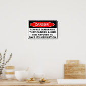 Pas op voor Dog Doberman Pistool Funny Poster Sign (Keuken)