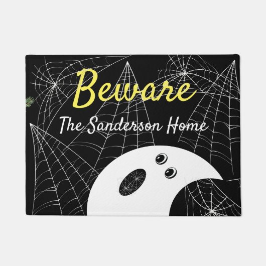 Pas op voor een moderne, minimale ghost Halloween- Deurmat (Voorkant)