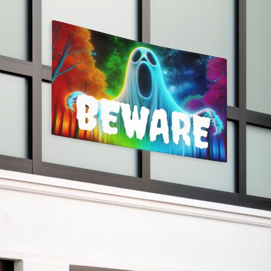 Pas op voor Ghost Halloween Spandoek (Buitenkant Gebouw)