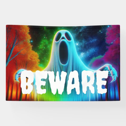 Pas op voor Ghost Halloween Spandoek (Horizontaal)