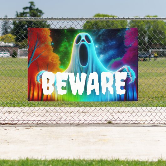 Pas op voor Ghost Halloween Spandoek (Insitu)