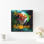 Pas op voor Halloween Creepy Skull & Moon Vierkante Klok (Huis)