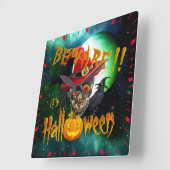 Pas op voor Halloween Creepy Skull & Moon Vierkante Klok (Hoek)