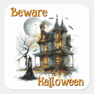 Pas op voor Halloween - een spookachtige nachtvalw Vierkante Sticker