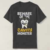 Pas op voor het holtemonster Halloween tand oraal T-shirt (Design voorkant)