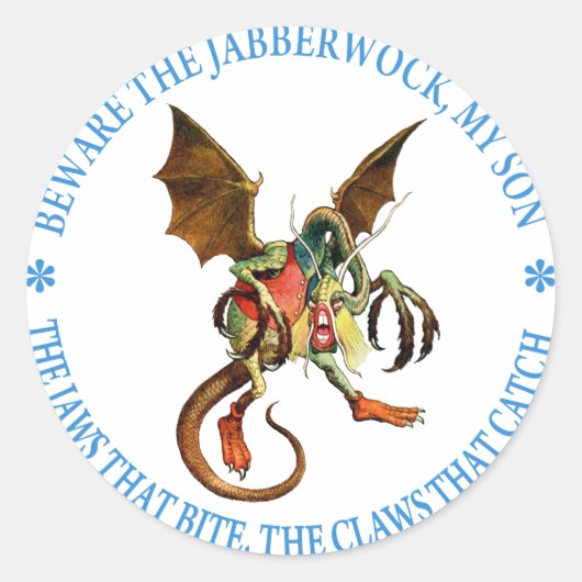 PAS OP VOOR HET JABBERWOCK, MIJN ZOON RONDE STICKER (Voorkant)