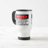 Pas op voor hond Dobermann pistool Funny Reis Mug Reisbeker (Voorkant links)