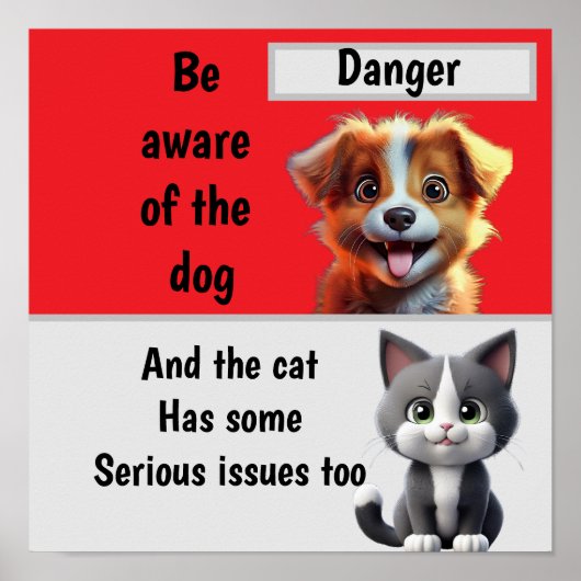 Pas op voor hond …en kat poster (Voorkant)