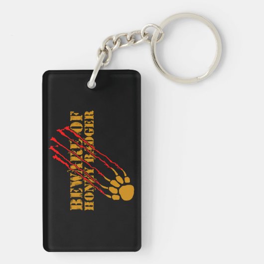 Pas op voor honingbadger sleutelhanger (achterkant)