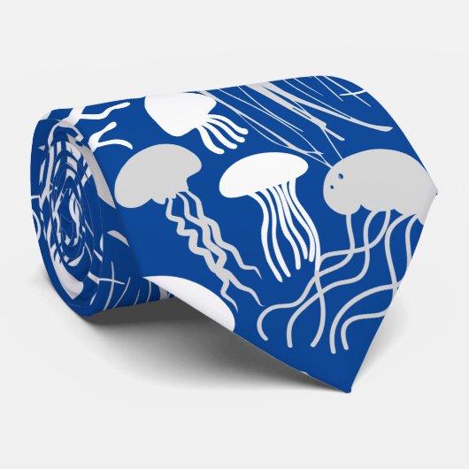 Pas op voor Jellyfish.w.b Blue BG Stropdas (Opgerold)