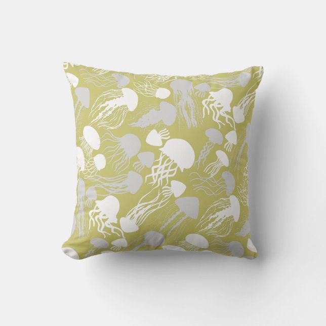 Pas op voor Jellyfish.w.b L Yellow BG Kussen (Voorkant)