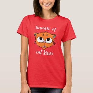 Pas op voor kattenkusjes getuite lippen kat t-shirt