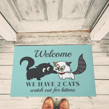 Pas op voor Kittens Blauwgroen Funny Cat Doormat