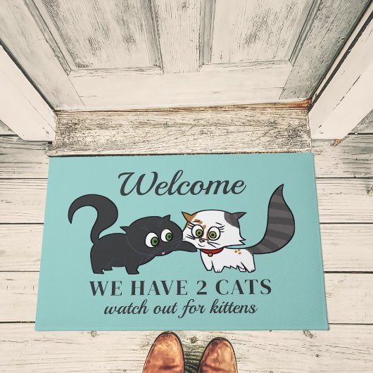 Pas op voor Kittens Blauwgroen Funny Cat Doormat Deurmat