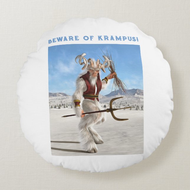 Pas op voor Krampus! Rond Kussen (Voorkant)