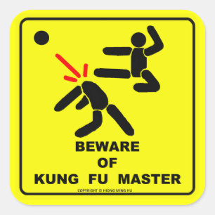 Pas op voor kungfu meester vierkante sticker