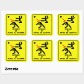 Pas op voor kungfu meester vierkante sticker (Vel)