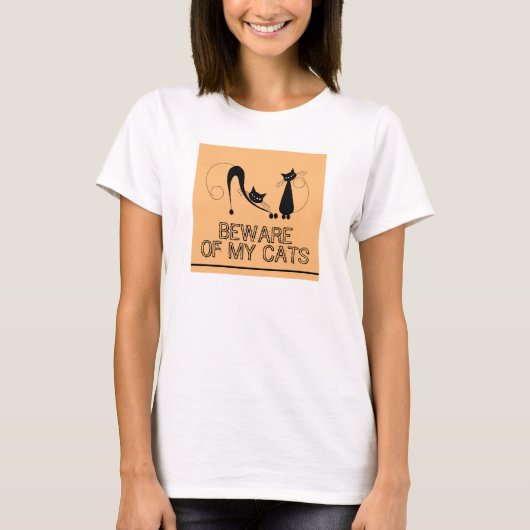 Pas op voor mijn katten, elegant zwarte kat t-shirt (Voorkant)