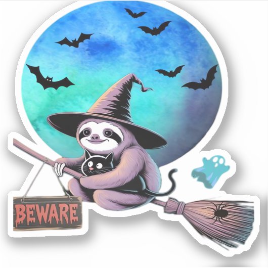 Pas op voor Schattigee heks luiaard vliegen op Bro Sticker (Voorkant)