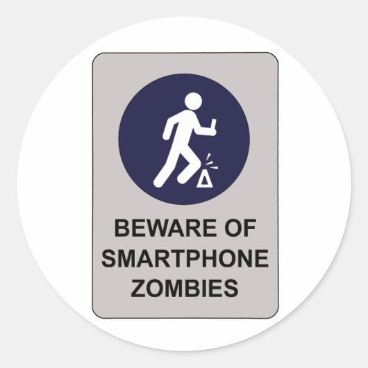 Pas op voor Smartphone Zombie Sign Ronde Sticker (Voorkant)