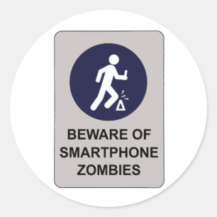 Pas op voor Smartphone Zombie Sign Ronde Sticker