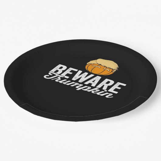 Pas op voor Trumpkin Grappig Politiek Halloween Papieren Bordje (Gekanteld)