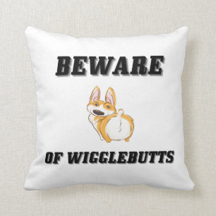 Pas op voor Wigglebutts Funny Corgi Quotes T-Shirt Kussen
