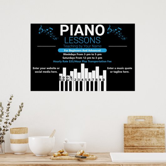 Pas Piano Lessen Muziek Docent Yard Poster (Keuken)