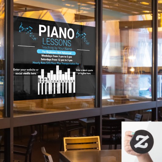 Pas Piano Lessen Muziek Docent Yard Raamsticker (Restaurant Raam)