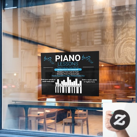 Pas Piano Lessen Muziek Docent Yard Raamsticker (Cafe Raam)