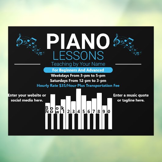 Pas Piano Lessen Muziek Docent Yard Raamsticker (Vel 3)